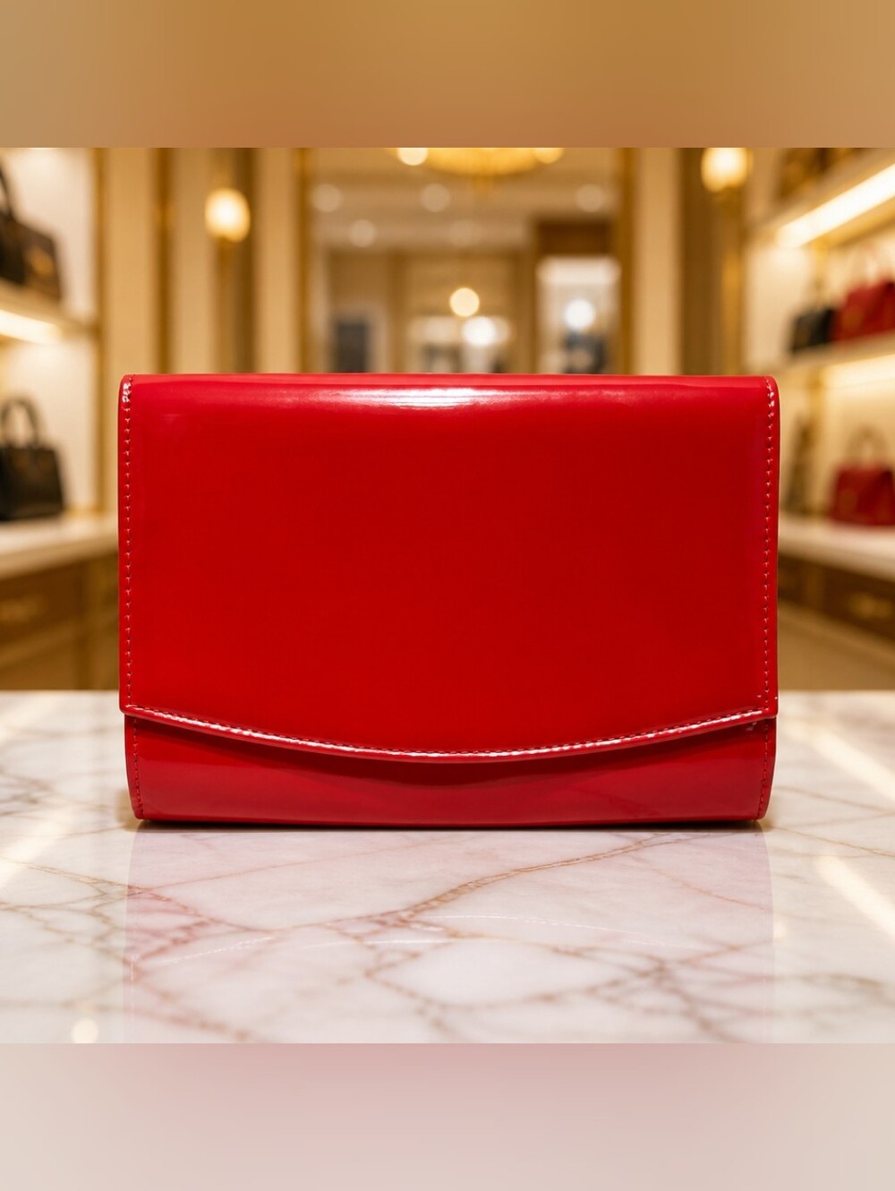 Wallyn's Chic Red Patent Leather Clutch Bag - 9x6 Sleek Minimalist Luxury Purse